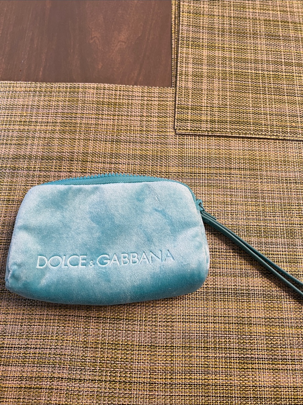 Dolce & Gabbana Light Teal Velvet Wristlet Pouch